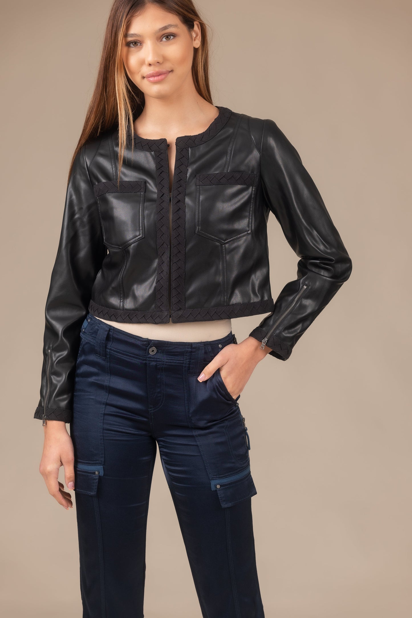 Leather Braid Jacket Women