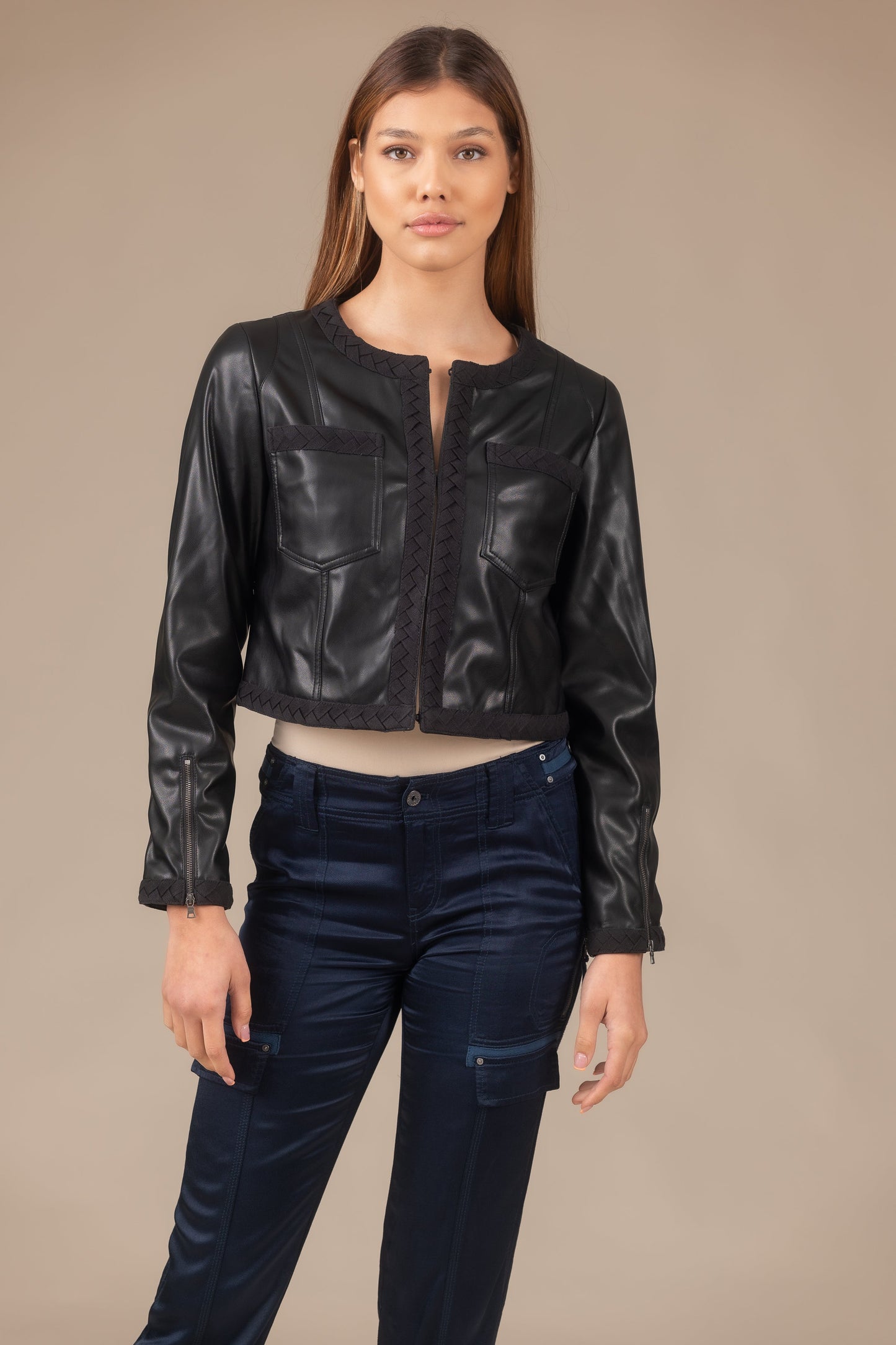 Leather Braid Jacket Women