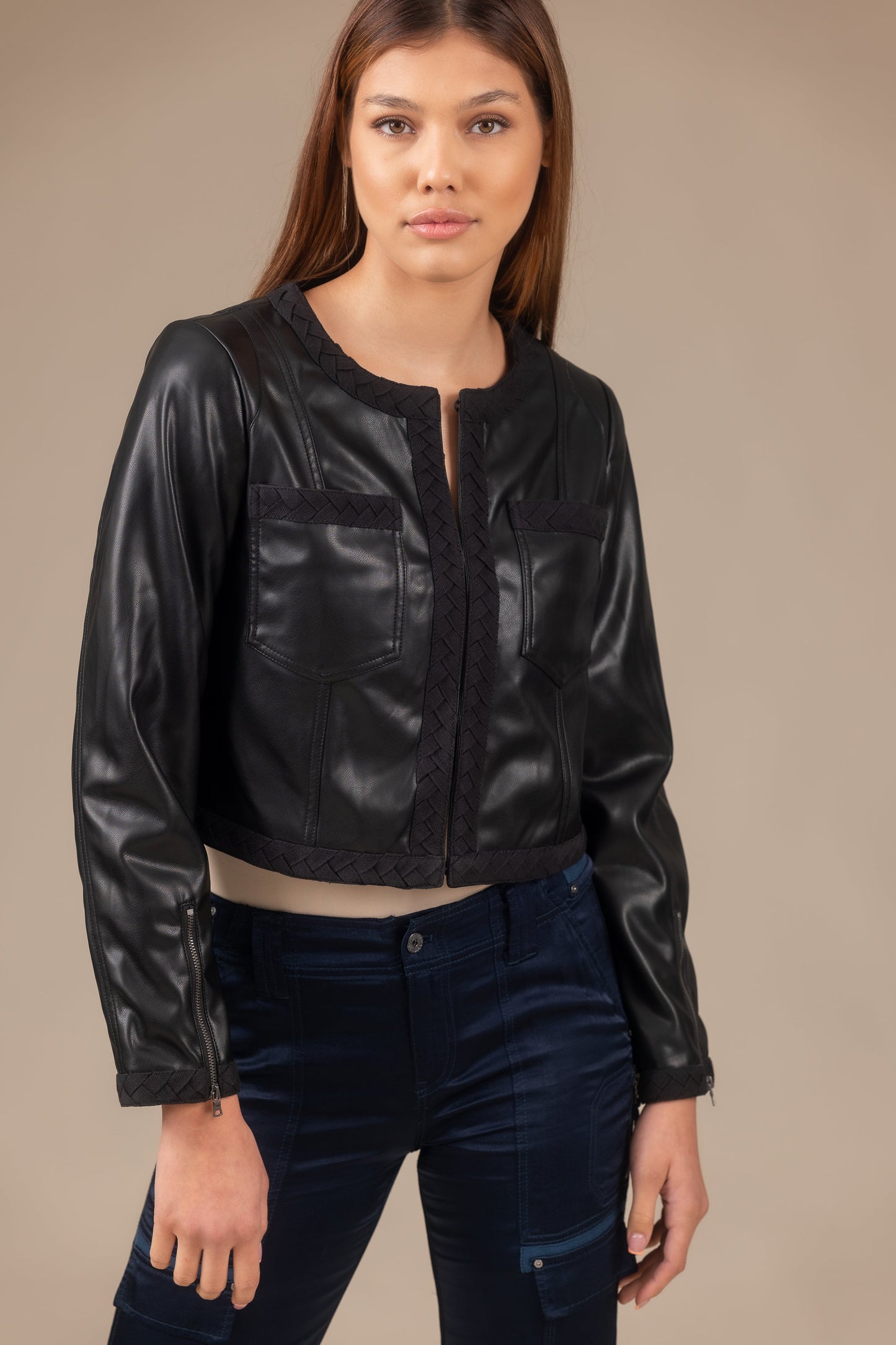 Leather Braid Jacket Women