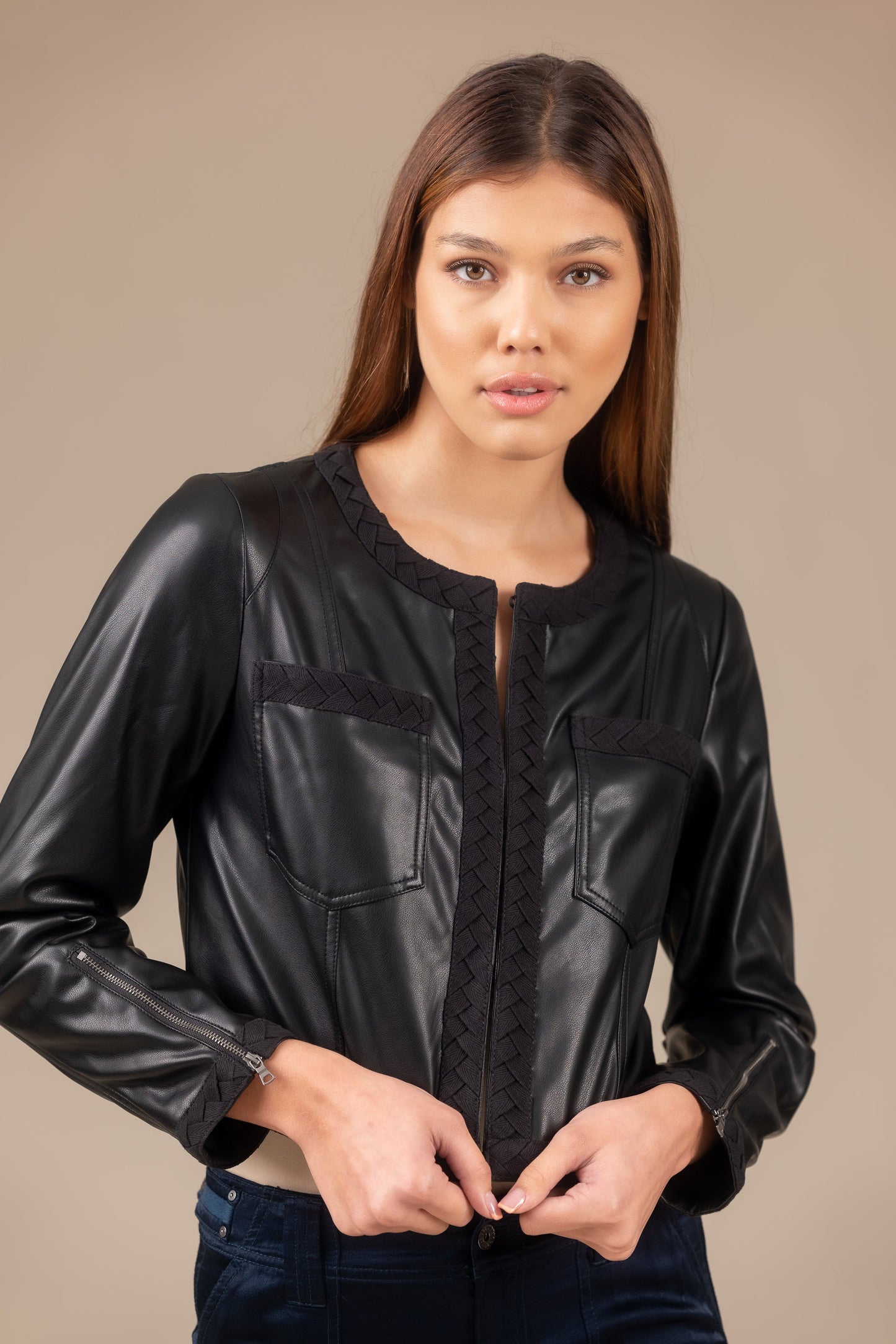 Leather Braid Jacket Women