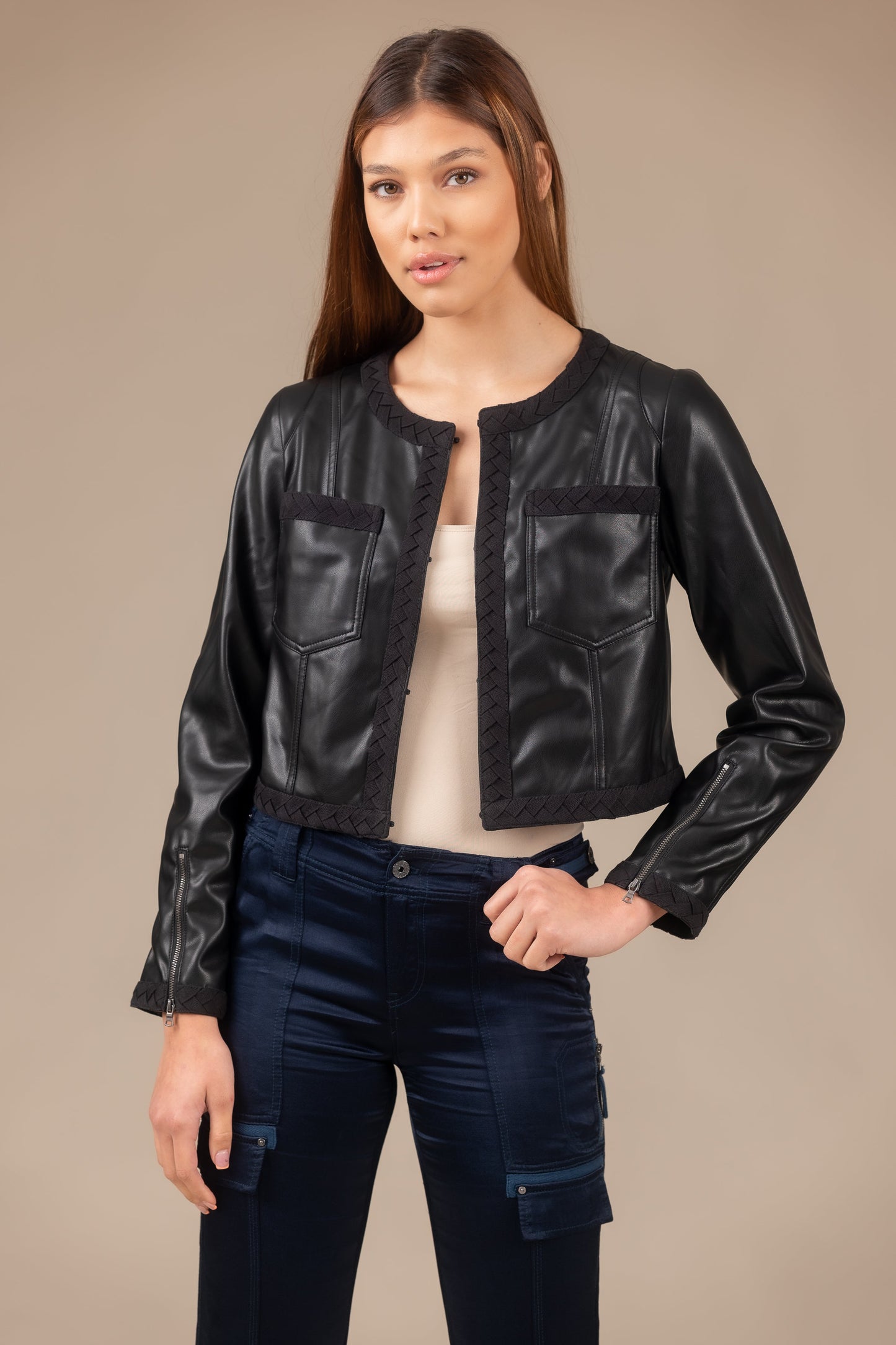 Leather Braid Jacket Women