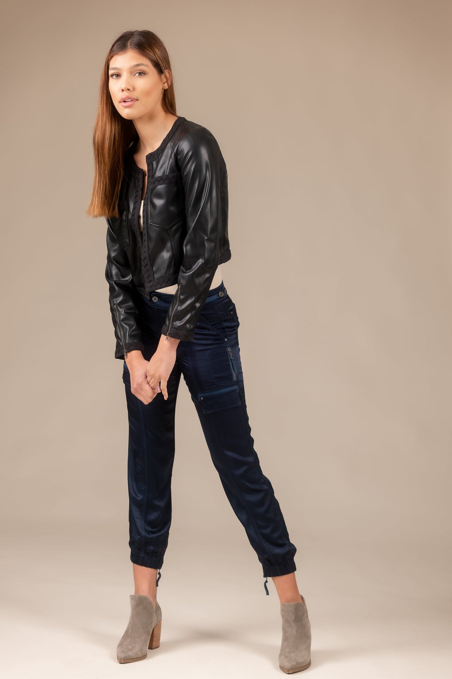 Leather Braid Jacket Women