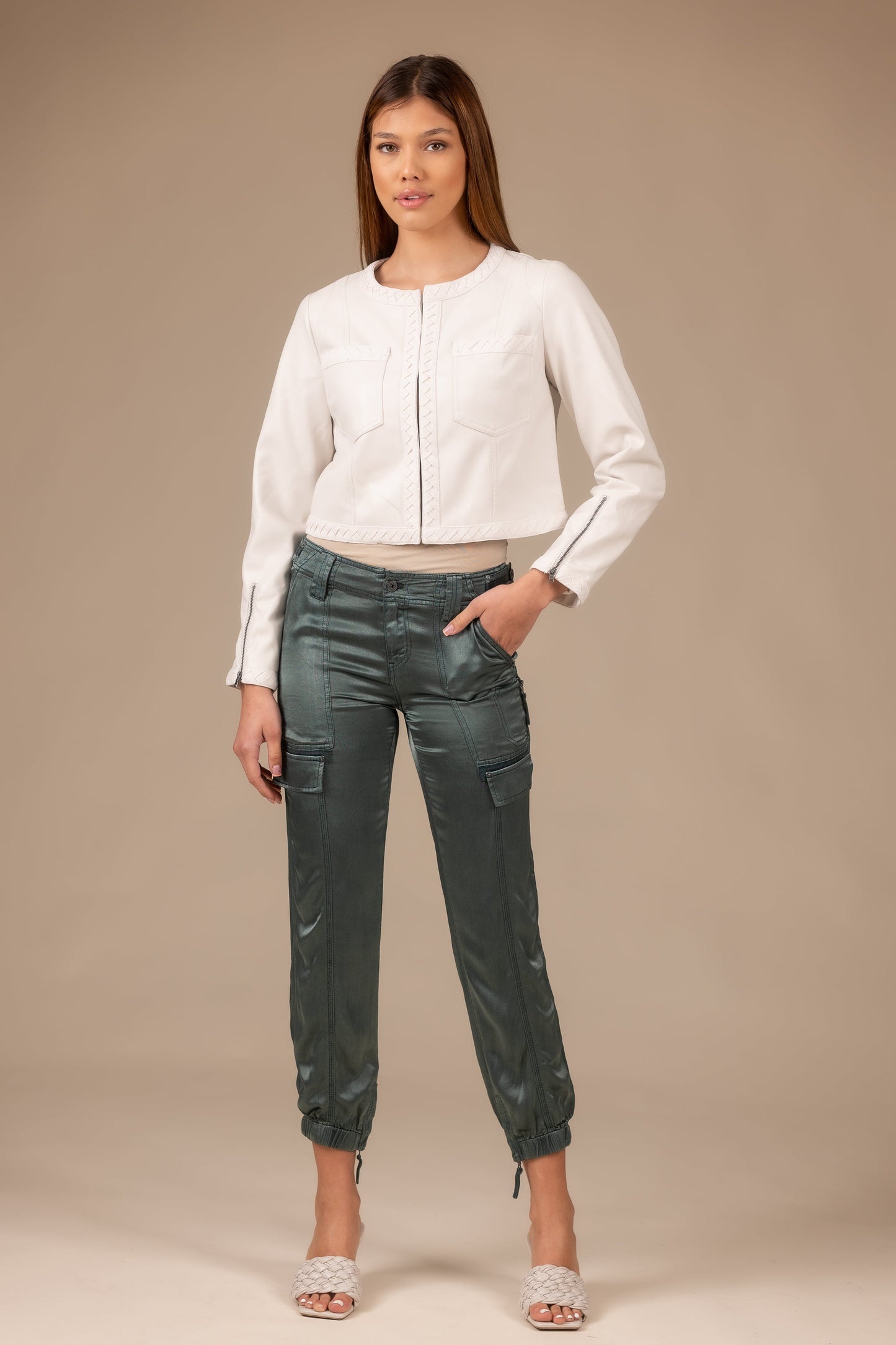 Leather Braid Jacket Women