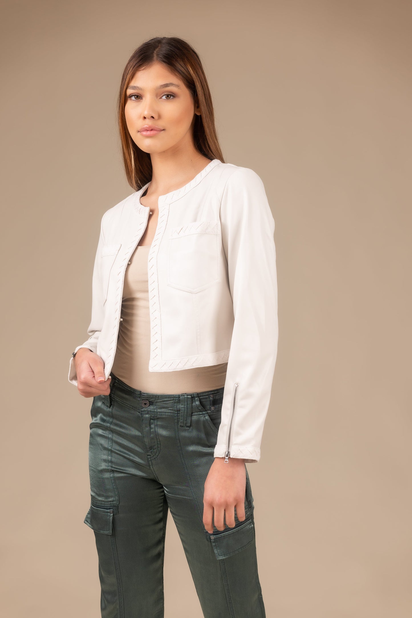 Leather Braid Jacket Women