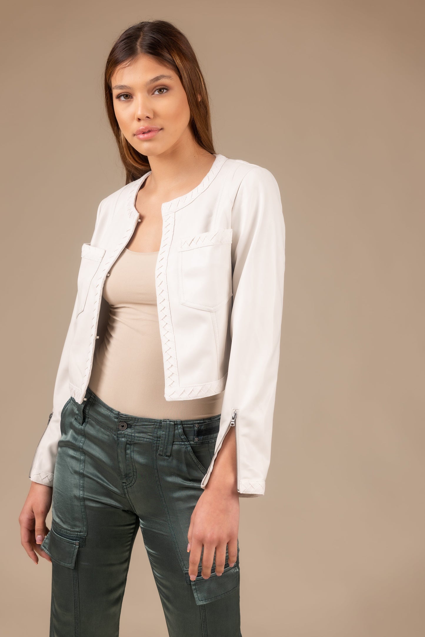 Leather Braid Jacket Women