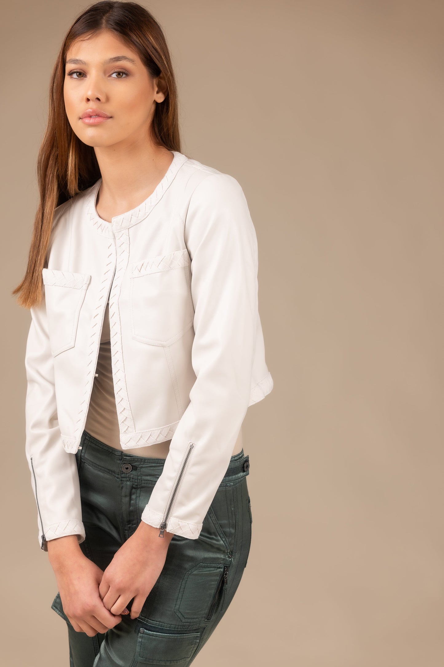 Leather Braid Jacket Women