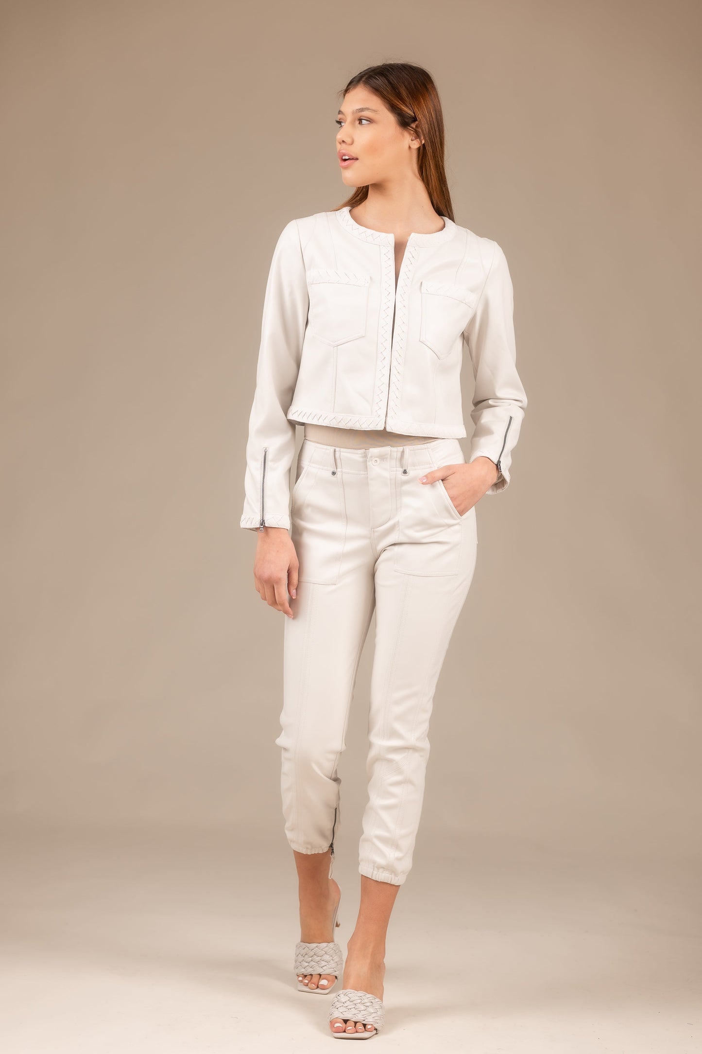 Leather Braid Jacket Women