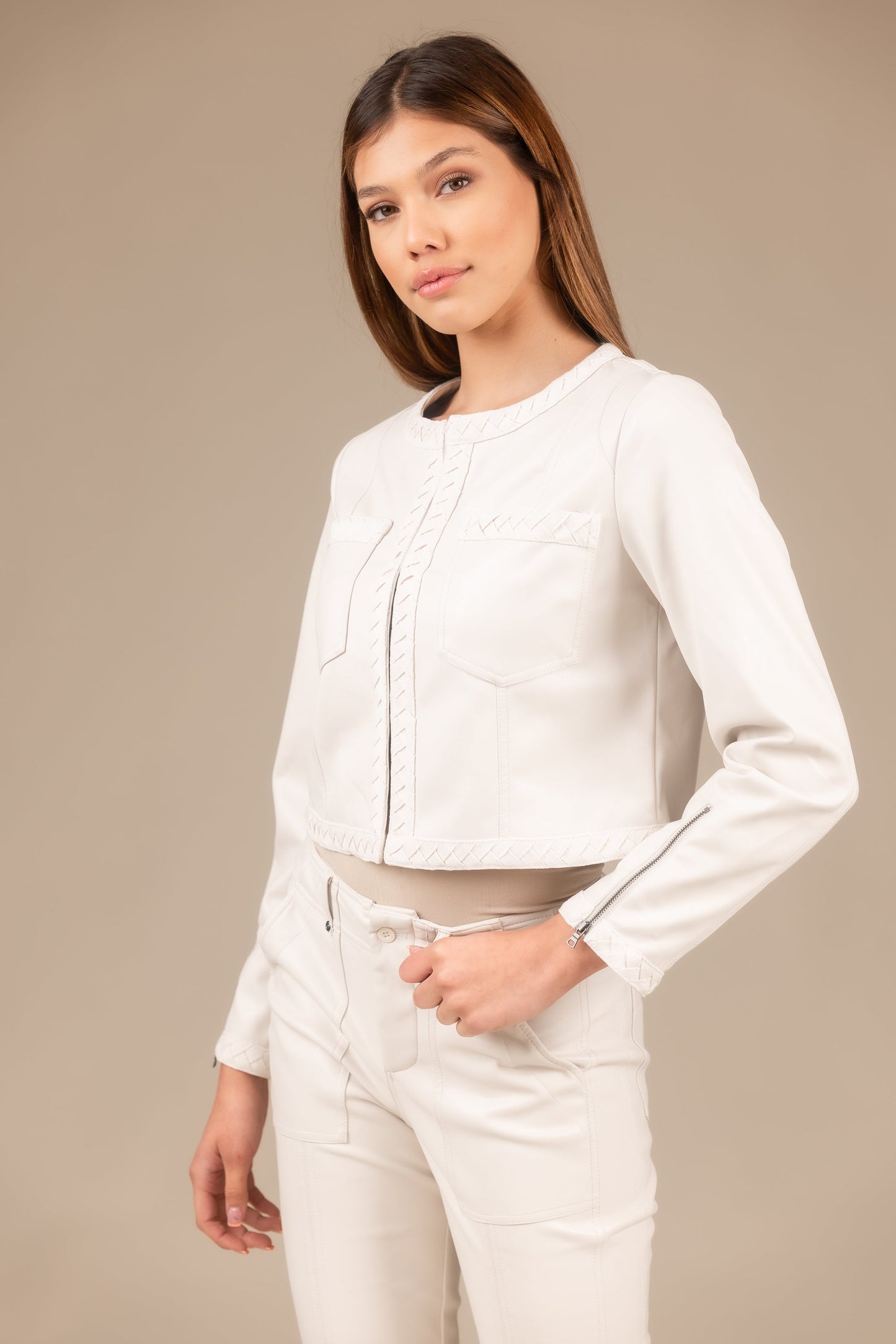 Leather Braid Jacket Women