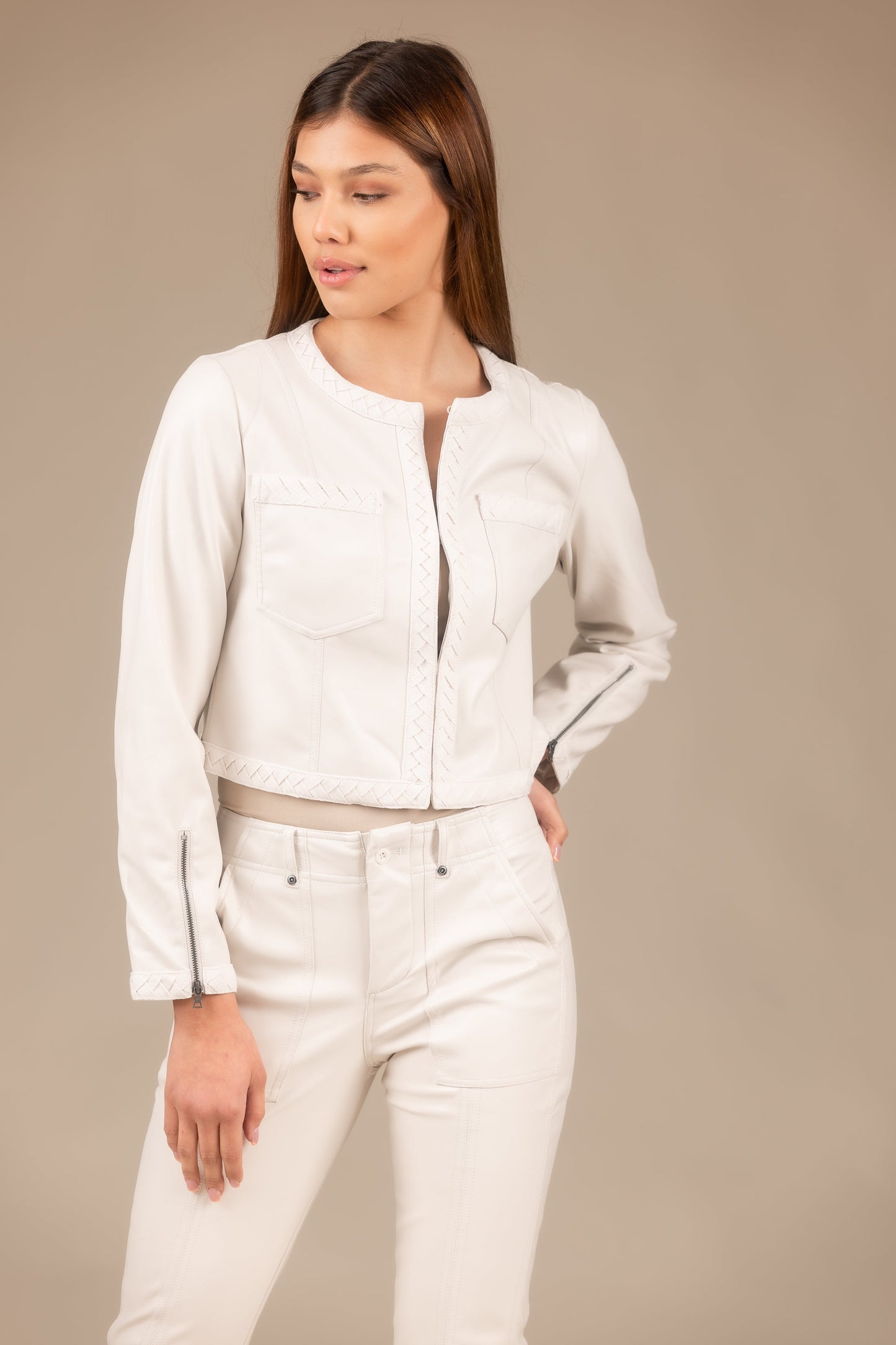 Leather Braid Jacket Women