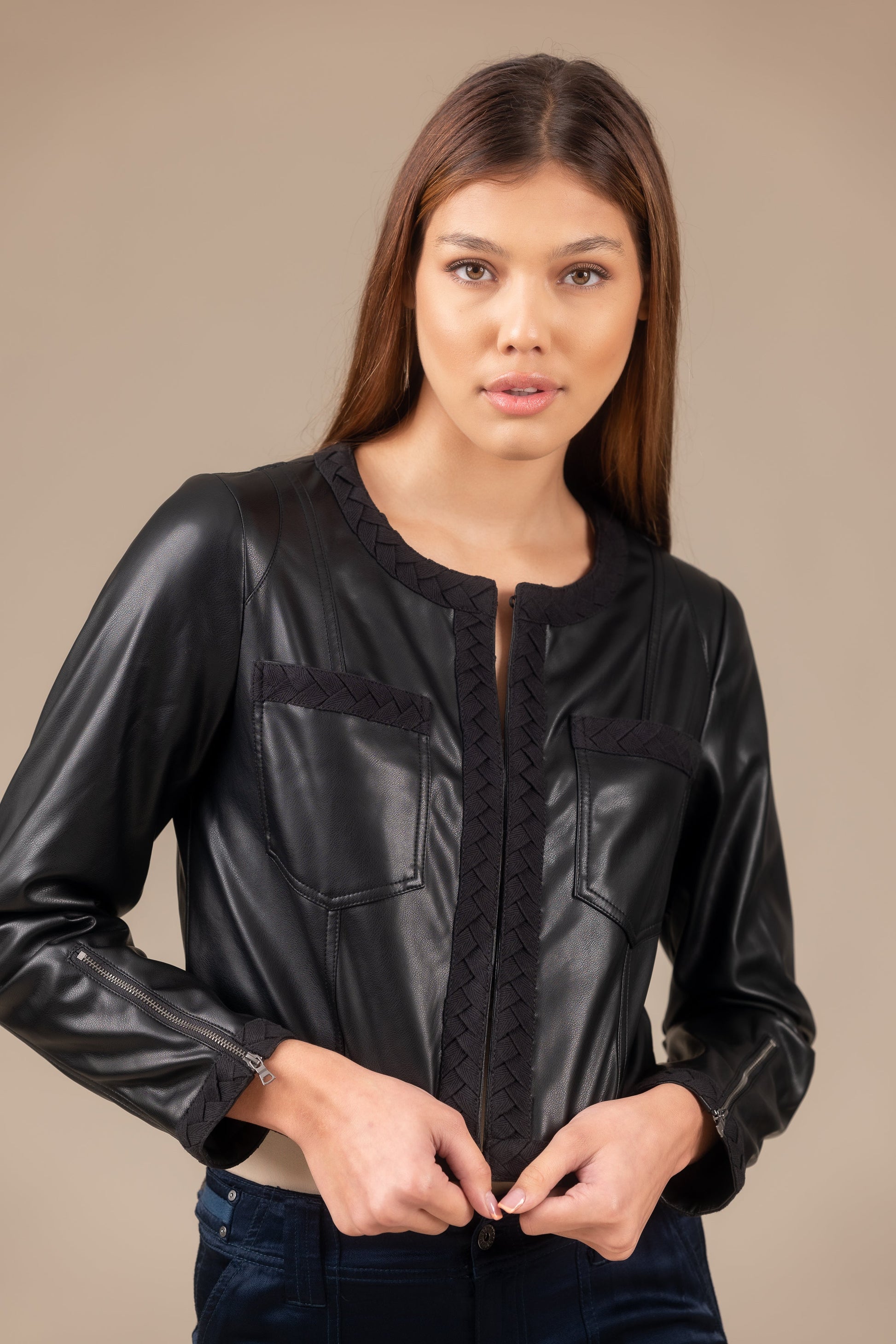  Leather Braid Jacket Women